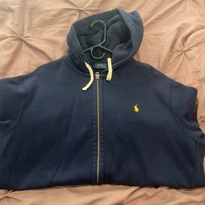 XXL Navy Blue Polo Hoodie W/ Yellow jockey
